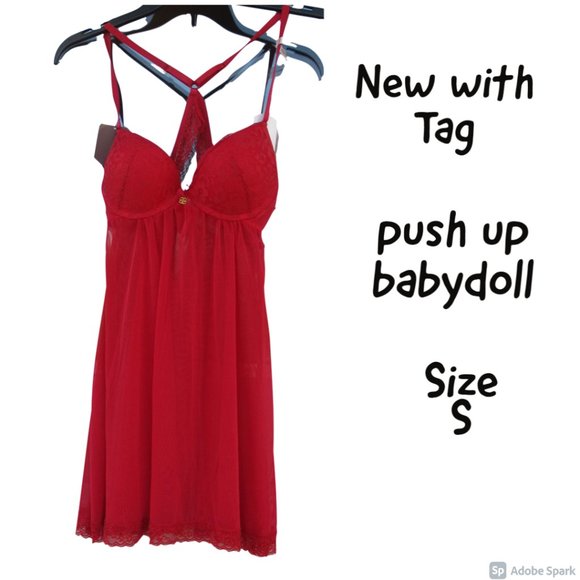 NWT push up baby doll & panty set red size S - Picture 3 of 16